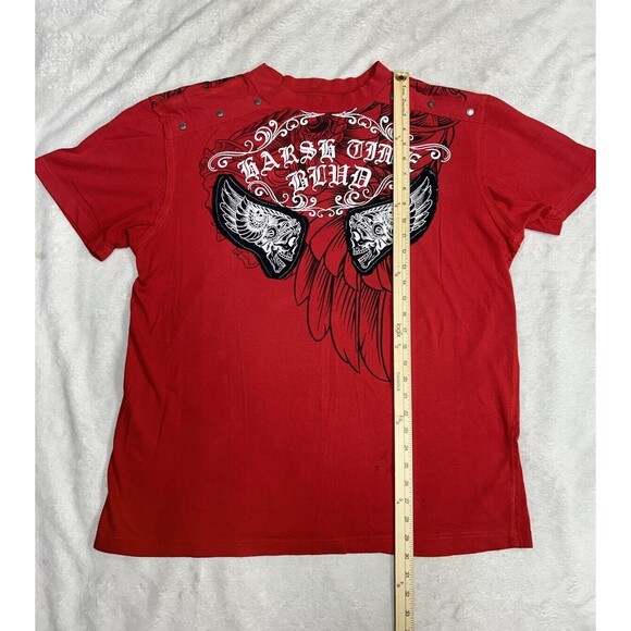 Vtg Y2K Harsh Time Cyper Gothic Wings Skull Graphic T-Shirt Size XL - 2XL - Picture 7 of 8